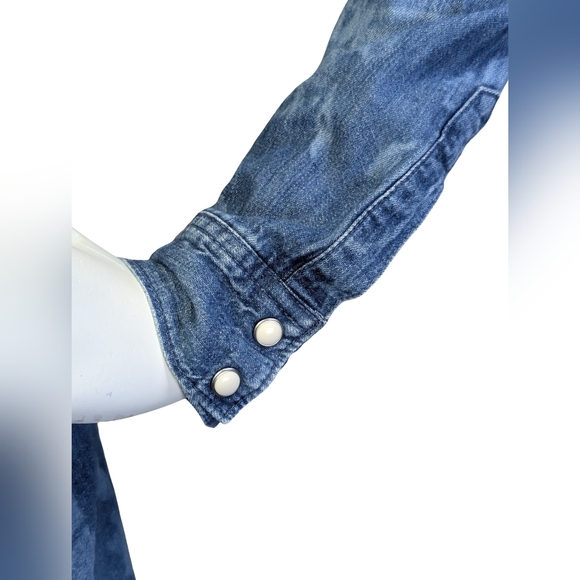 GAP Western Pearl Snap Denim Dress | Bleached Floral Wash | 100% Cotton | Size M - Picture 7 of 8